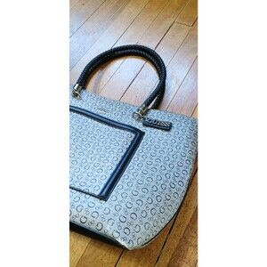 GUESS Los Angeles Gray Monogram Tote Bag Shoulder Purse Fashion Handbag Black